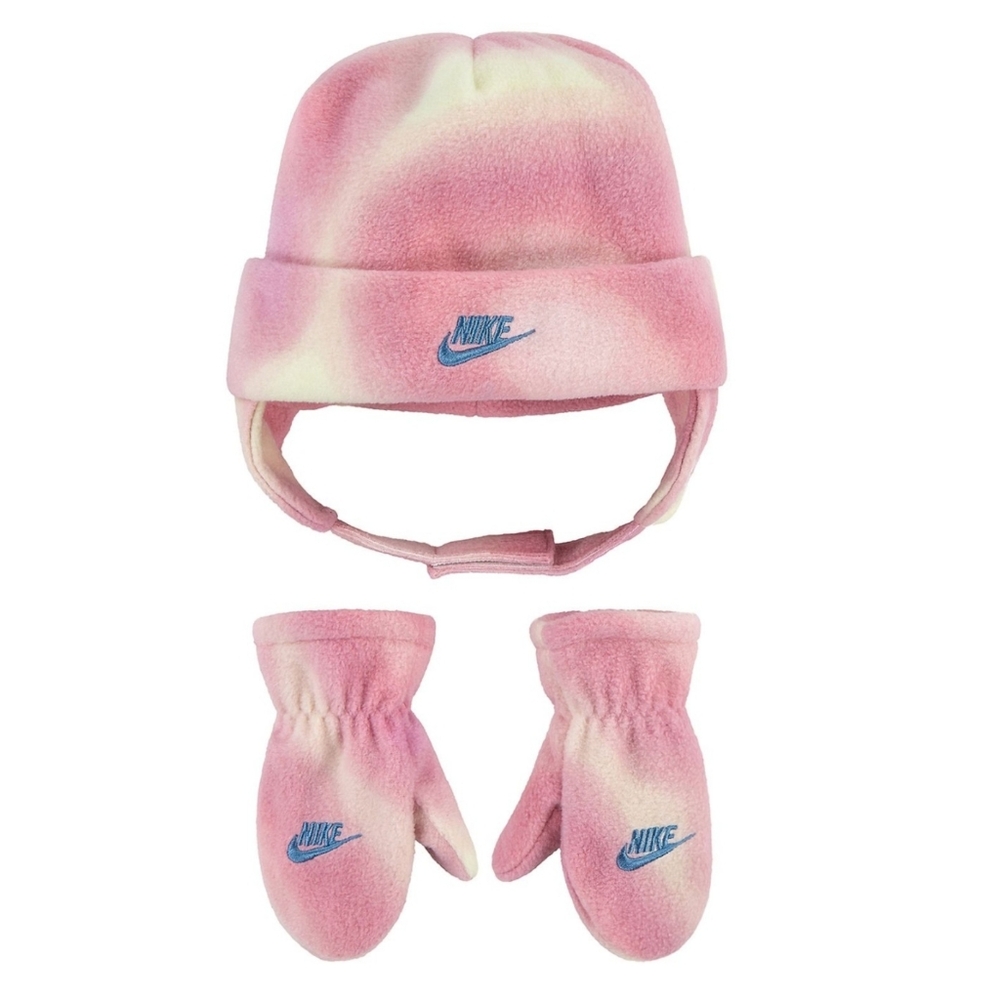 Nike Newborn Infant Trapper Fleece Hat and Mittens Set Pink/Cream 12 - 24 Months